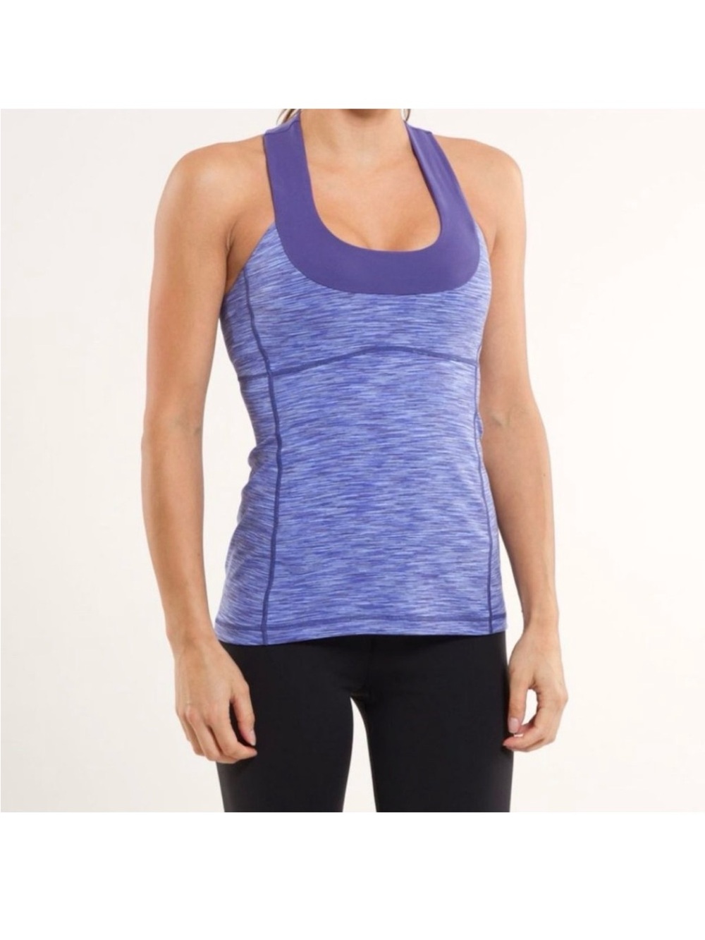 Lululemon Blue Space Dye Racerback Built In Bra Tank Top Size 8 Athletic Yoga